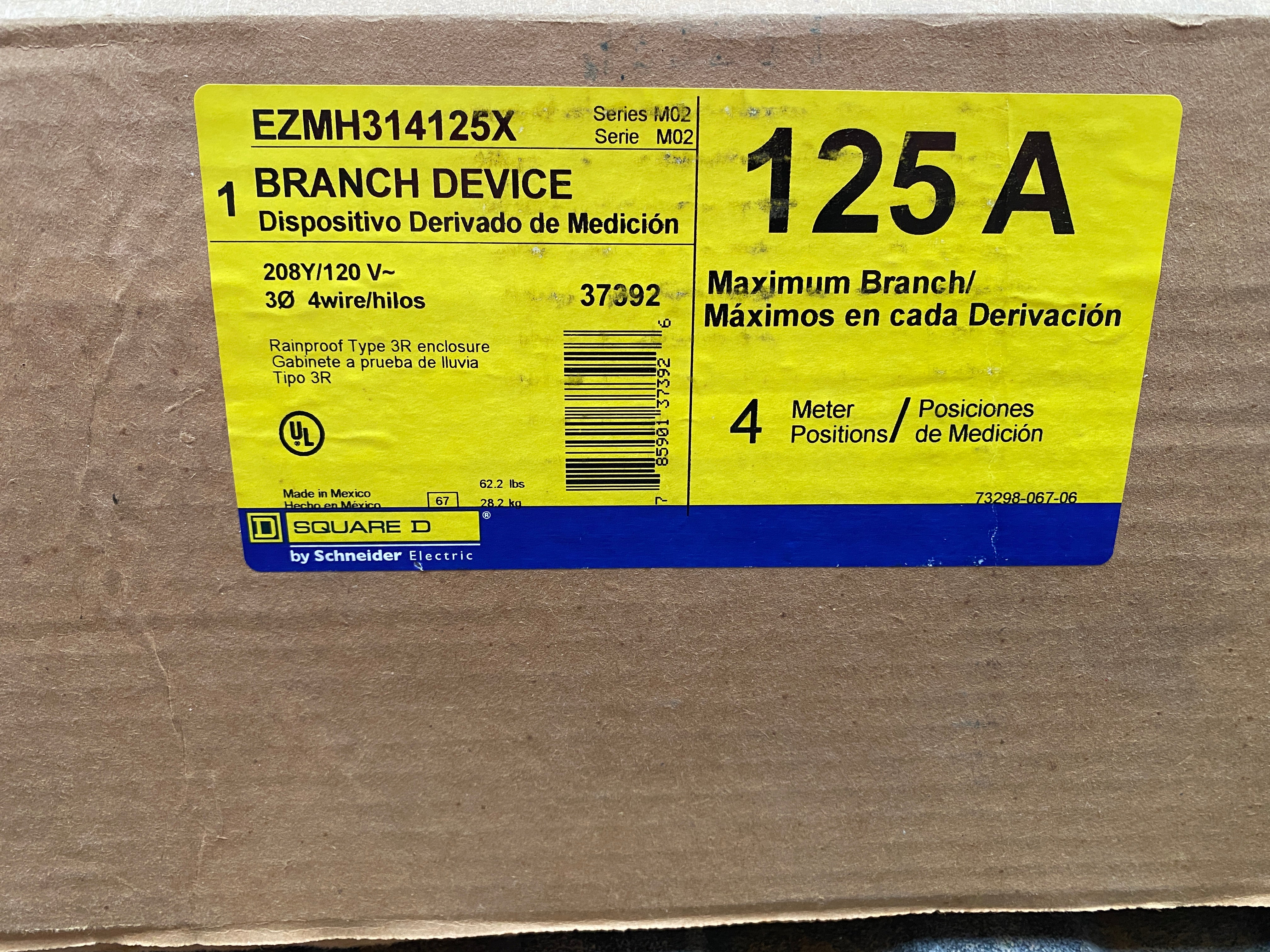 Square D EZMH314125X Three Phase 4 Gang Meter Stack
