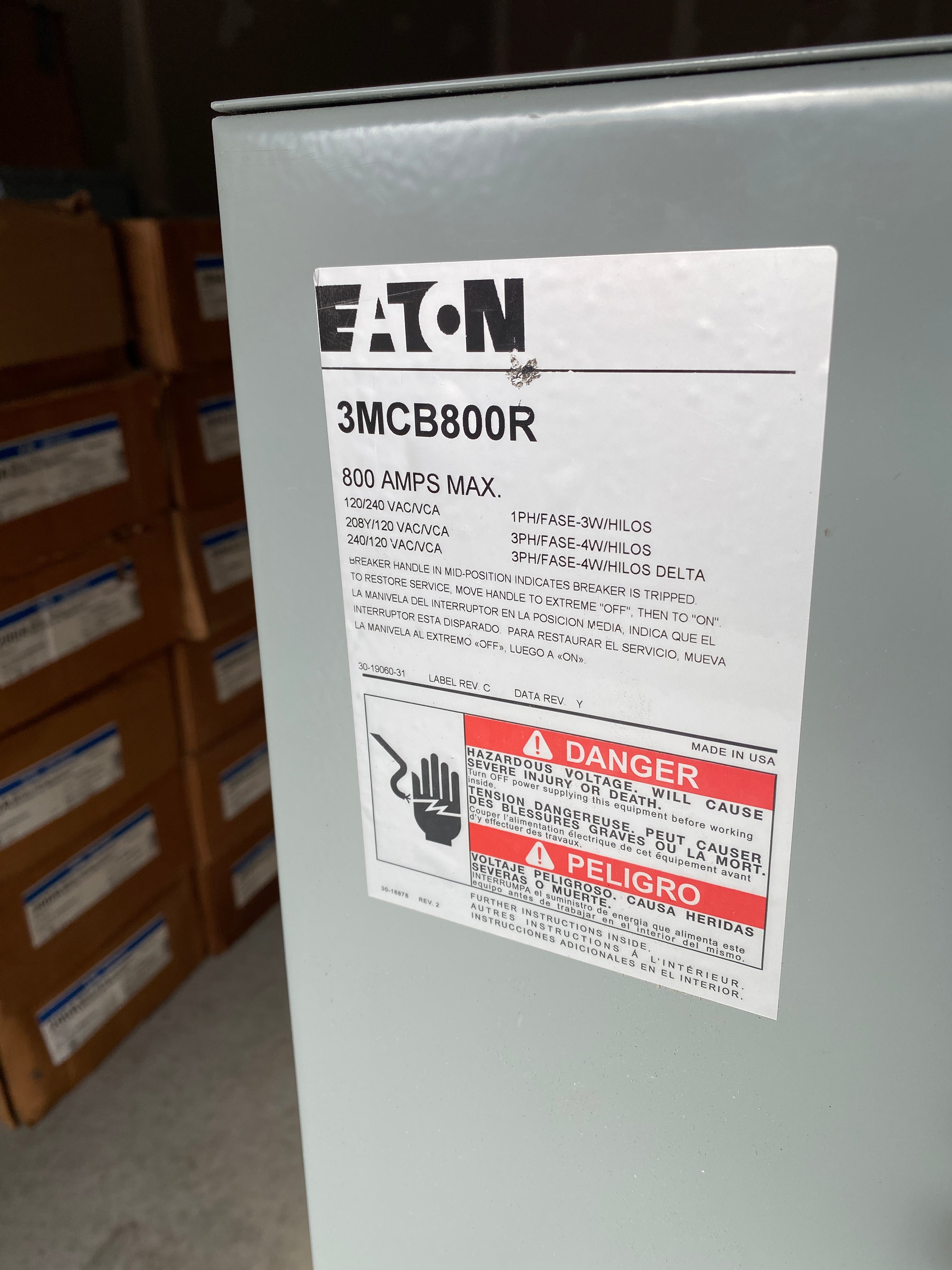 Eaton 3MCB800R 800A Three Phase Main Circuit Breaker Disconnect