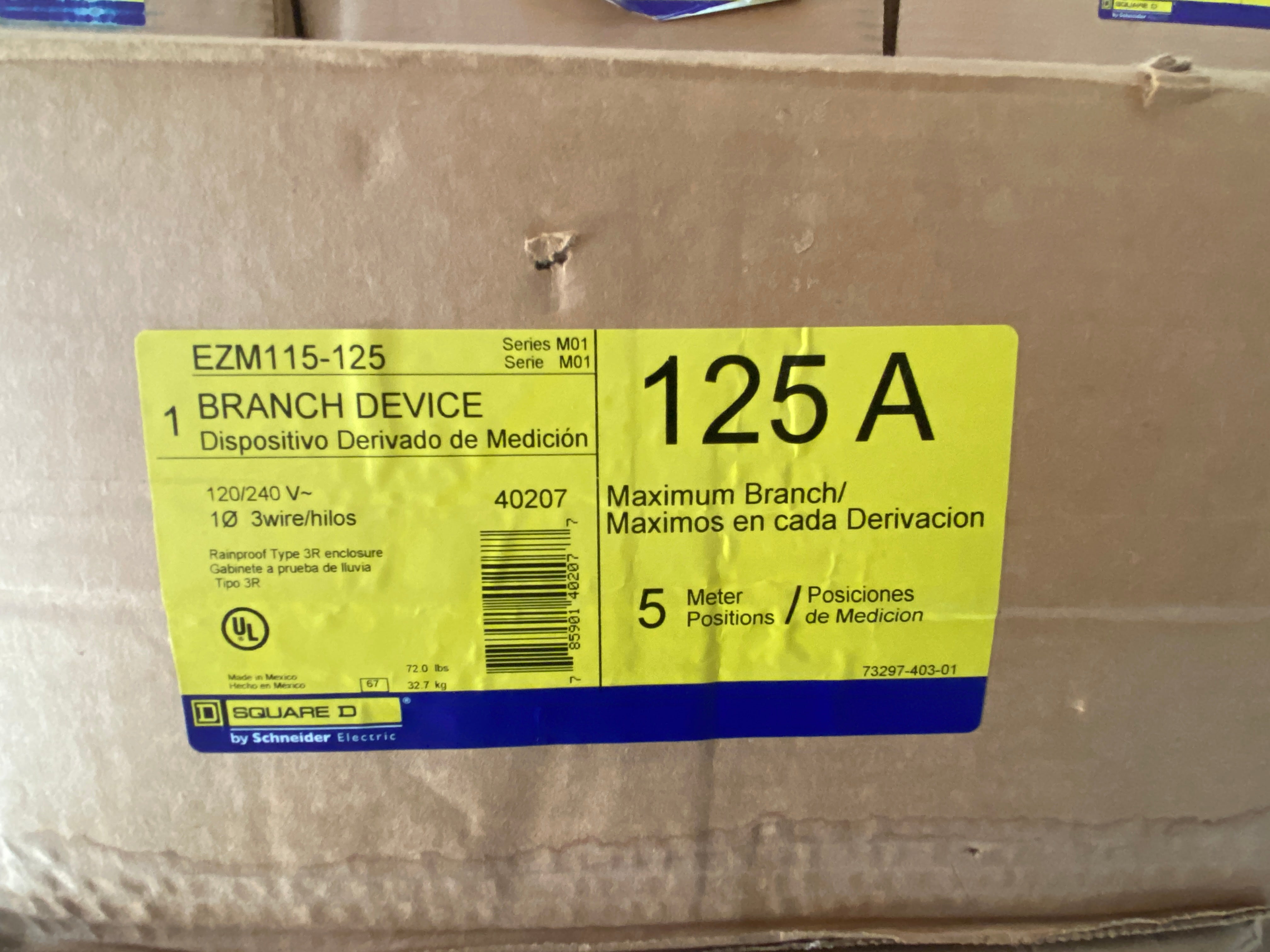 Square D EZM115125 1PH In / 1PH Out 5 Gang 125A Socket Ringed Meter Stack