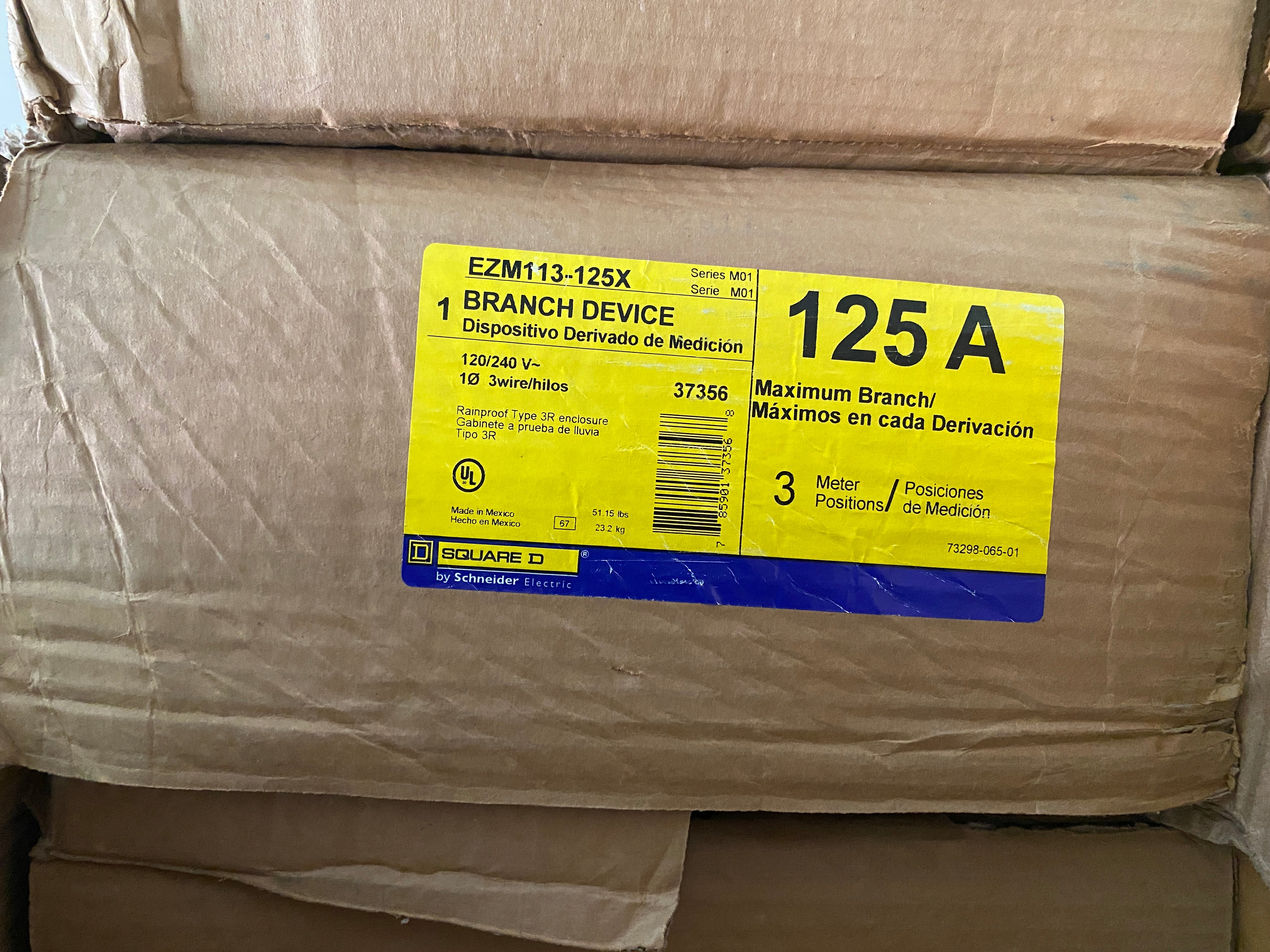 Square D EZM113125X 1PH In / 1PH Out 3 Gang 125A Socket Ringed 1200A Copper Bus Meter Stack