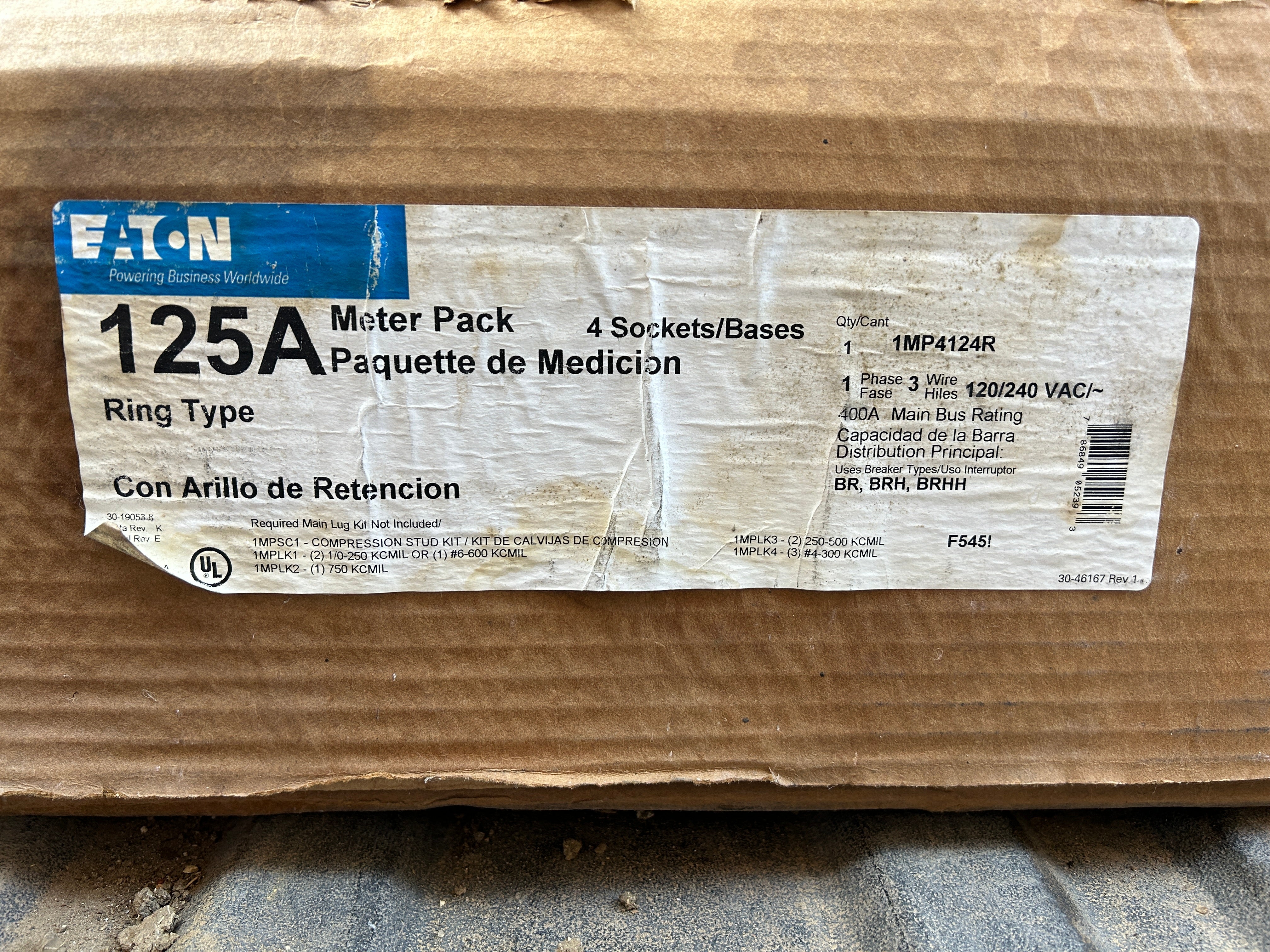 Eaton 1MP4124R 1PH In / 1PH Out 4 Gang 125A Socket 400A Busbar Ringed Meter Pack
