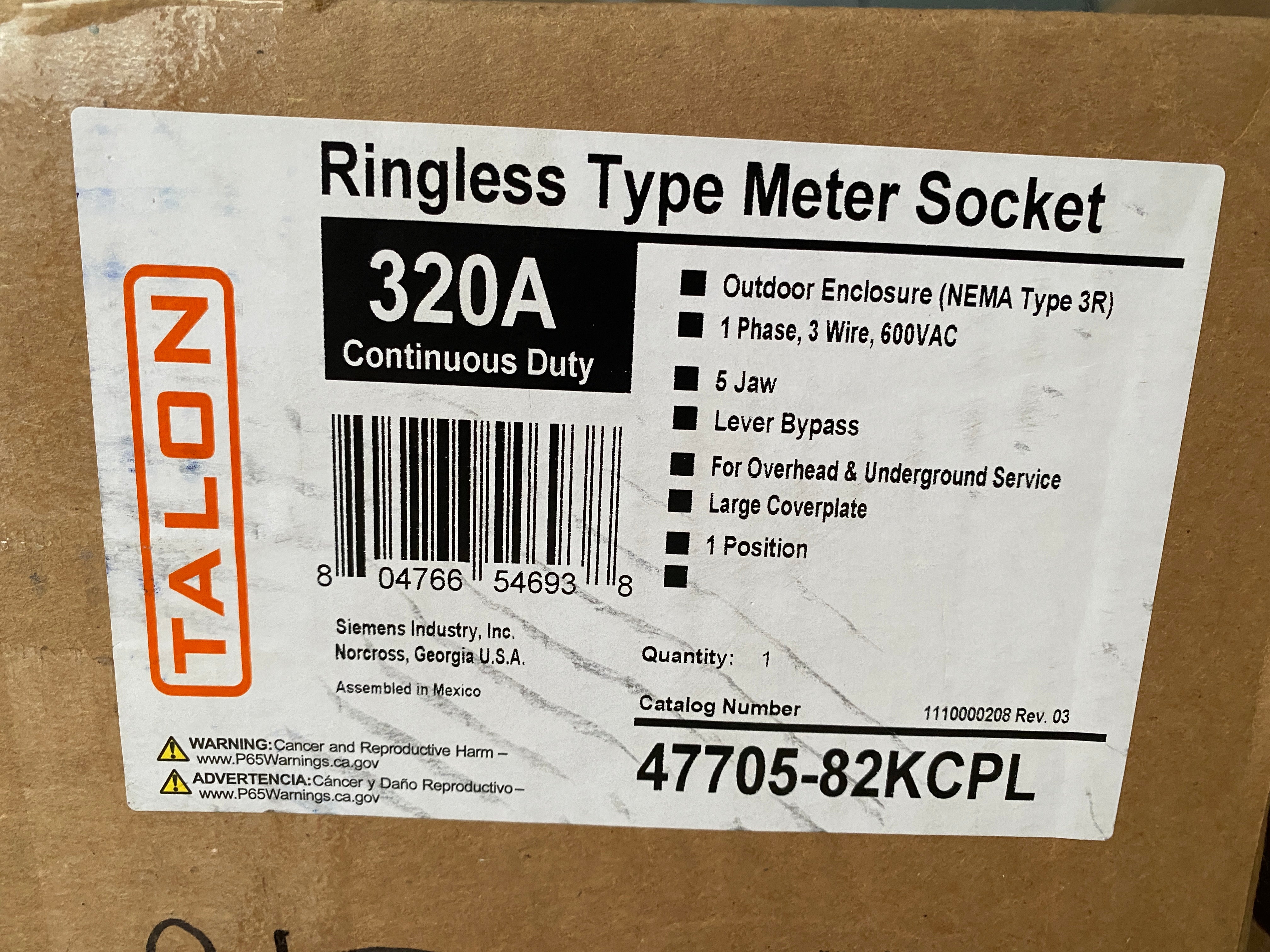 Siemens 47705-82KCPL 320A Meter Socket