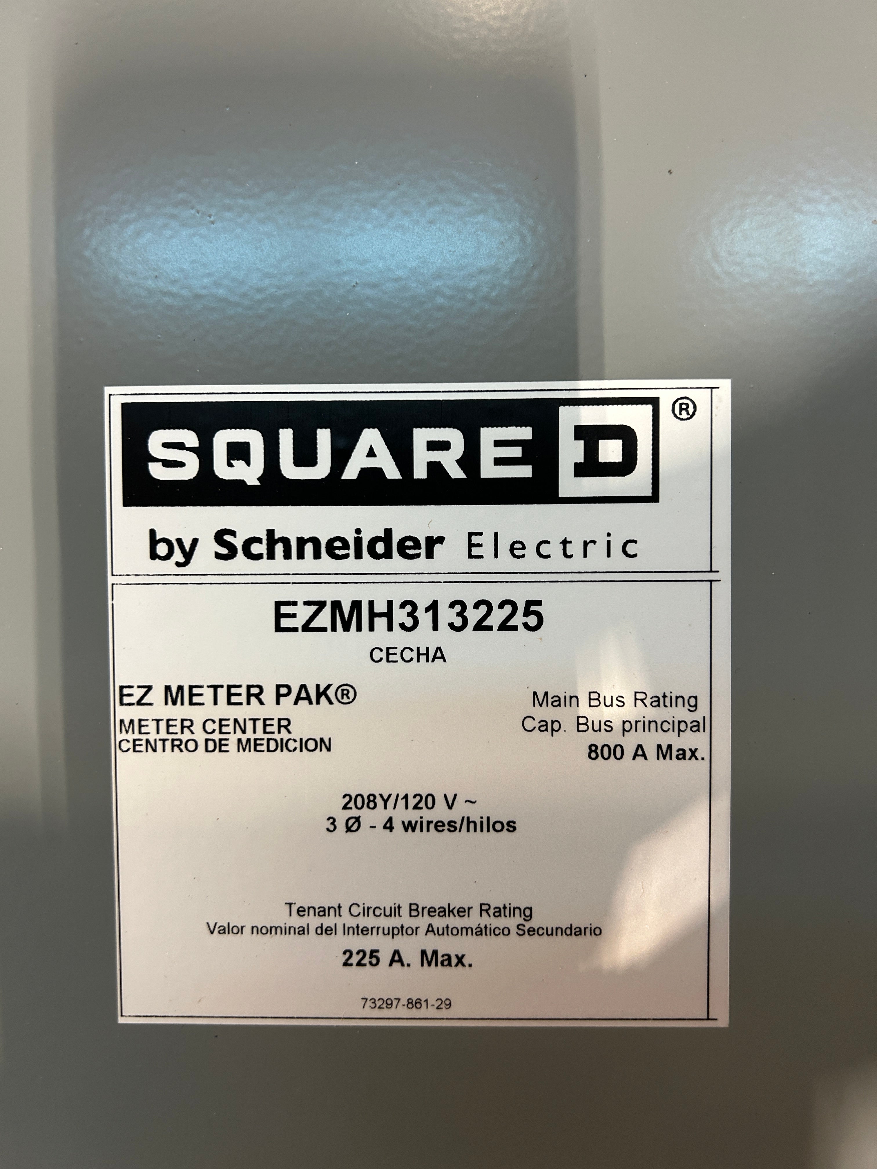 Square D EZMH313225 3PH In / 1PH Out 3 Gang 225A Socket Ringless Horn Bypass Meter Stack