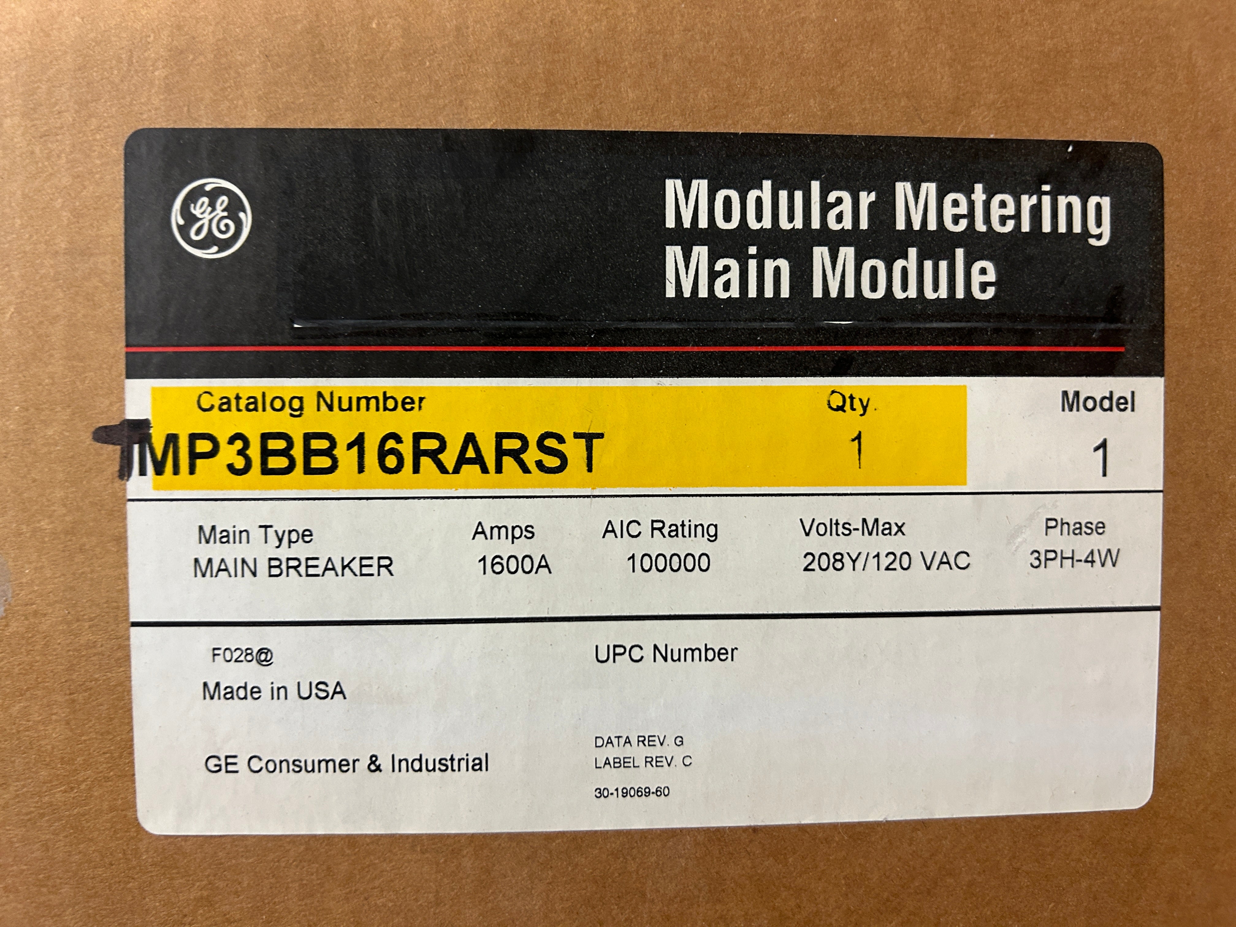 GE TMP3BB16RARST 3PH 1600A Main Disconnect w/Arc Flash Maintenance Switch