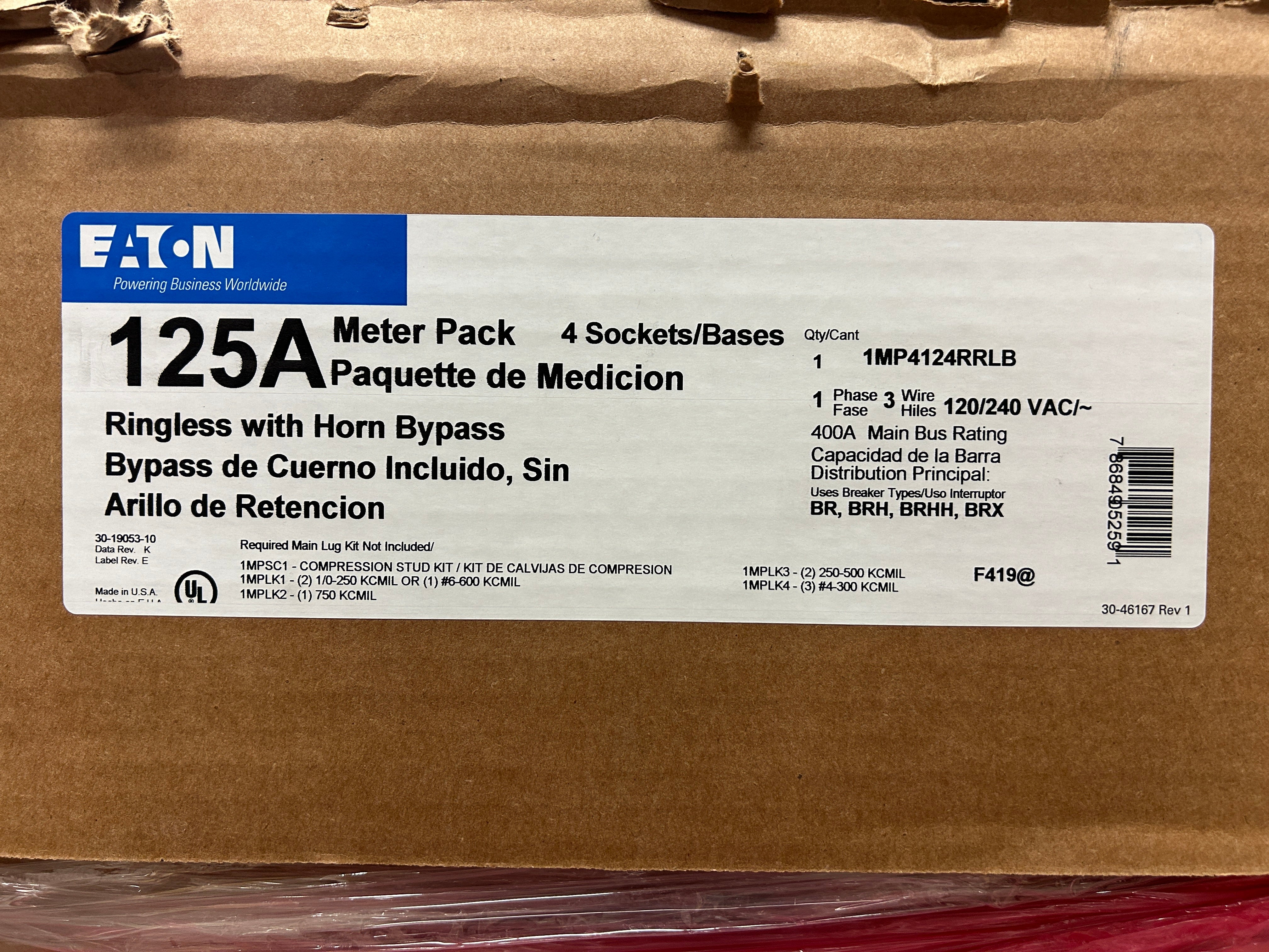 Eaton 1MP4124RRLB 1PH In / 1PH Out 4 Gang 125A Socket 400A Busbar Ringless Horn Bypass Meter Pack (Copy)