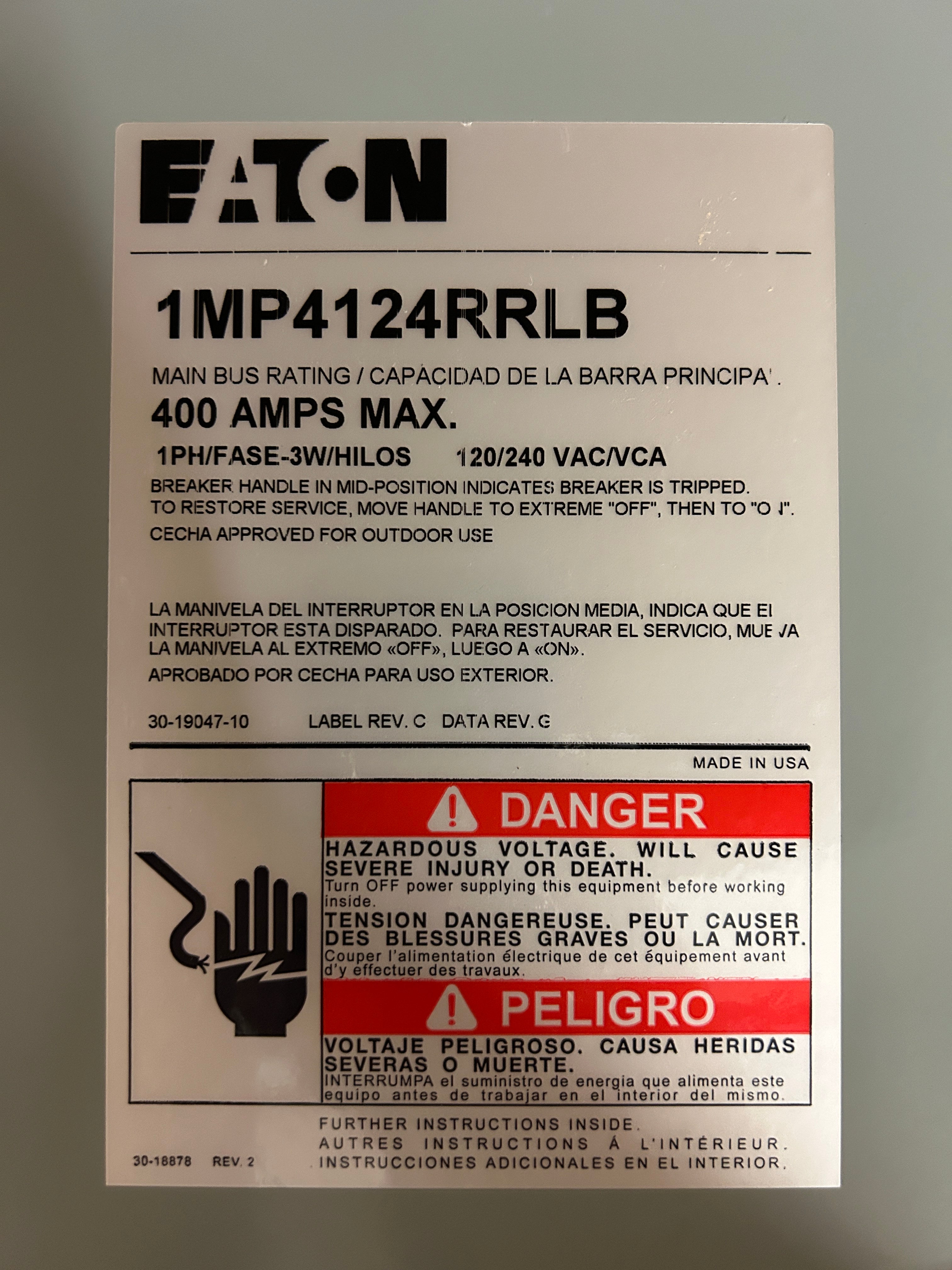 Eaton 1MP4124RRLB 1PH In / 1PH Out 4 Gang 125A Socket 400A Busbar Ringless Horn Bypass Meter Pack (Copy)