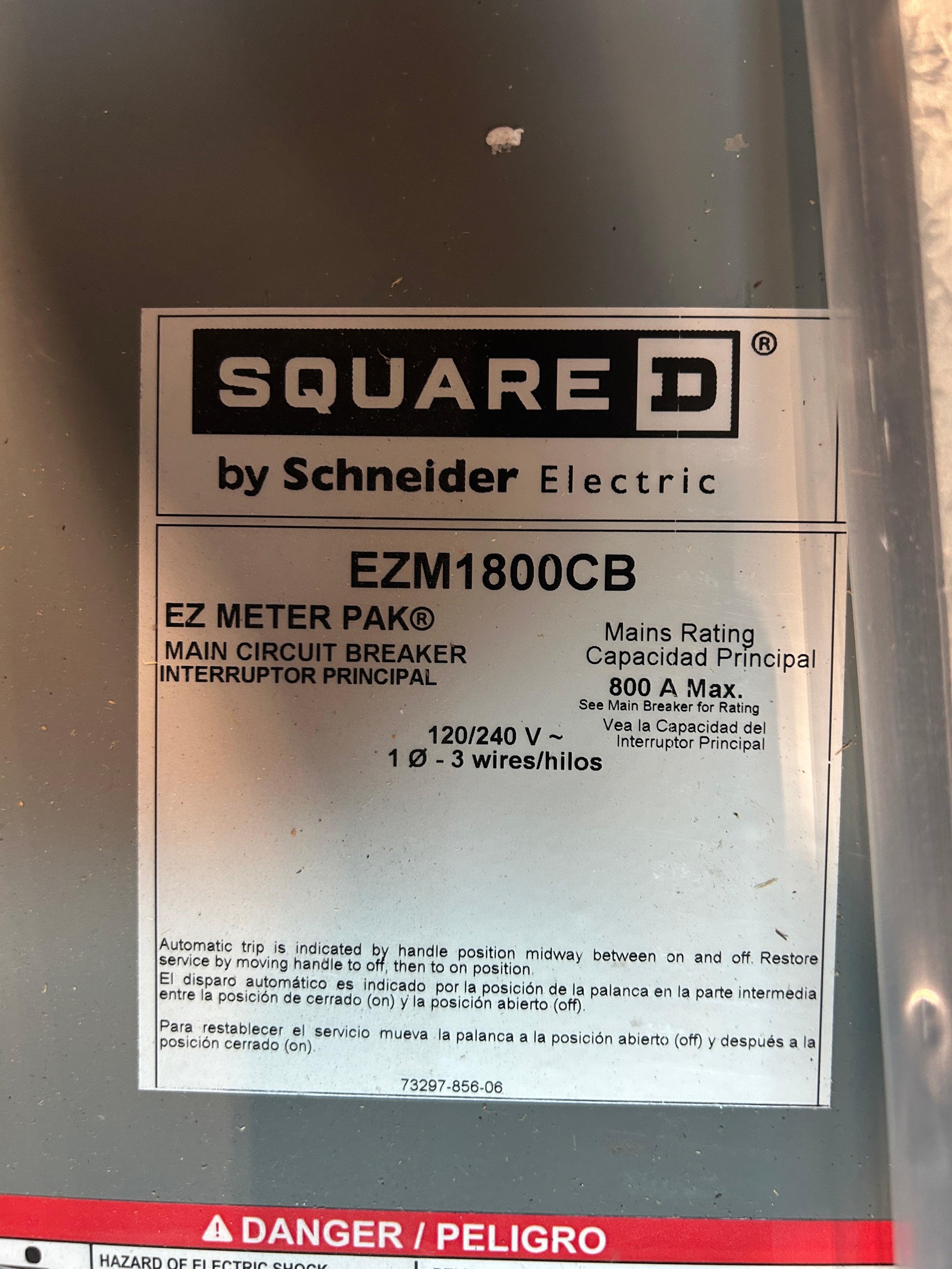 Square D EZM1800CB 800A Main Circuit Breaker Disconnect