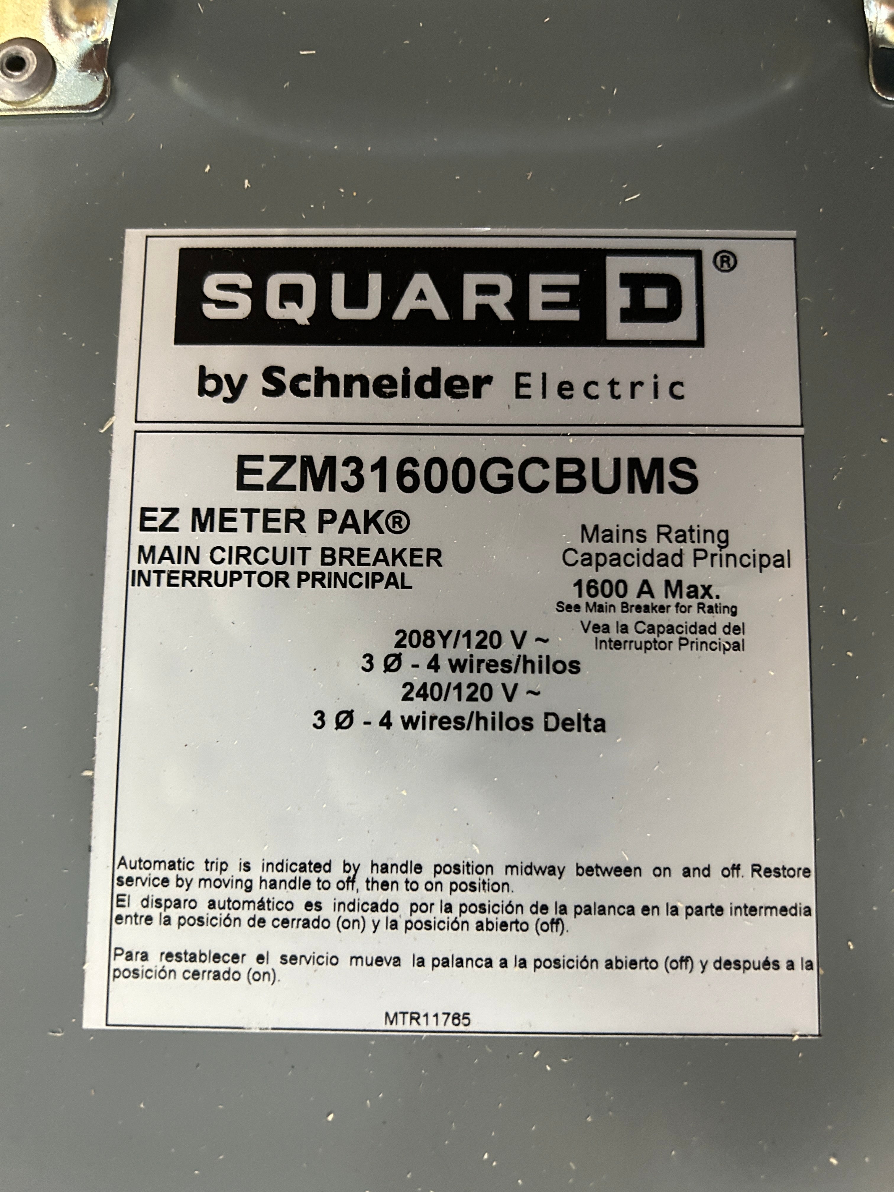 Square D EZM31600GCBUMS 3PH 1600A Main Disconnect w/ERMS Energy Reduction Maintenance Switch