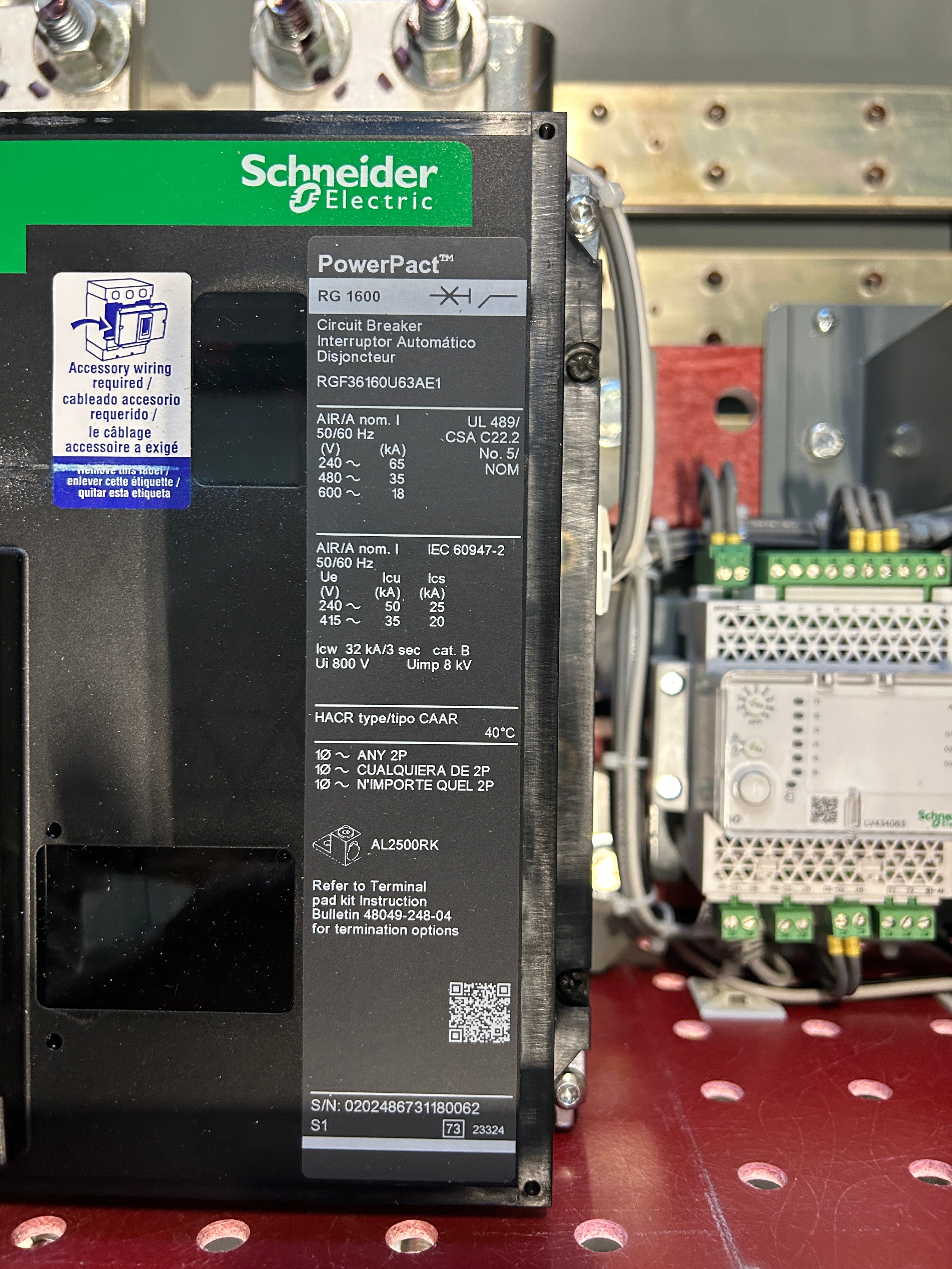 Square D EZM31600GCBUMS 3PH 1600A Main Disconnect w/ERMS Energy Reduction Maintenance Switch