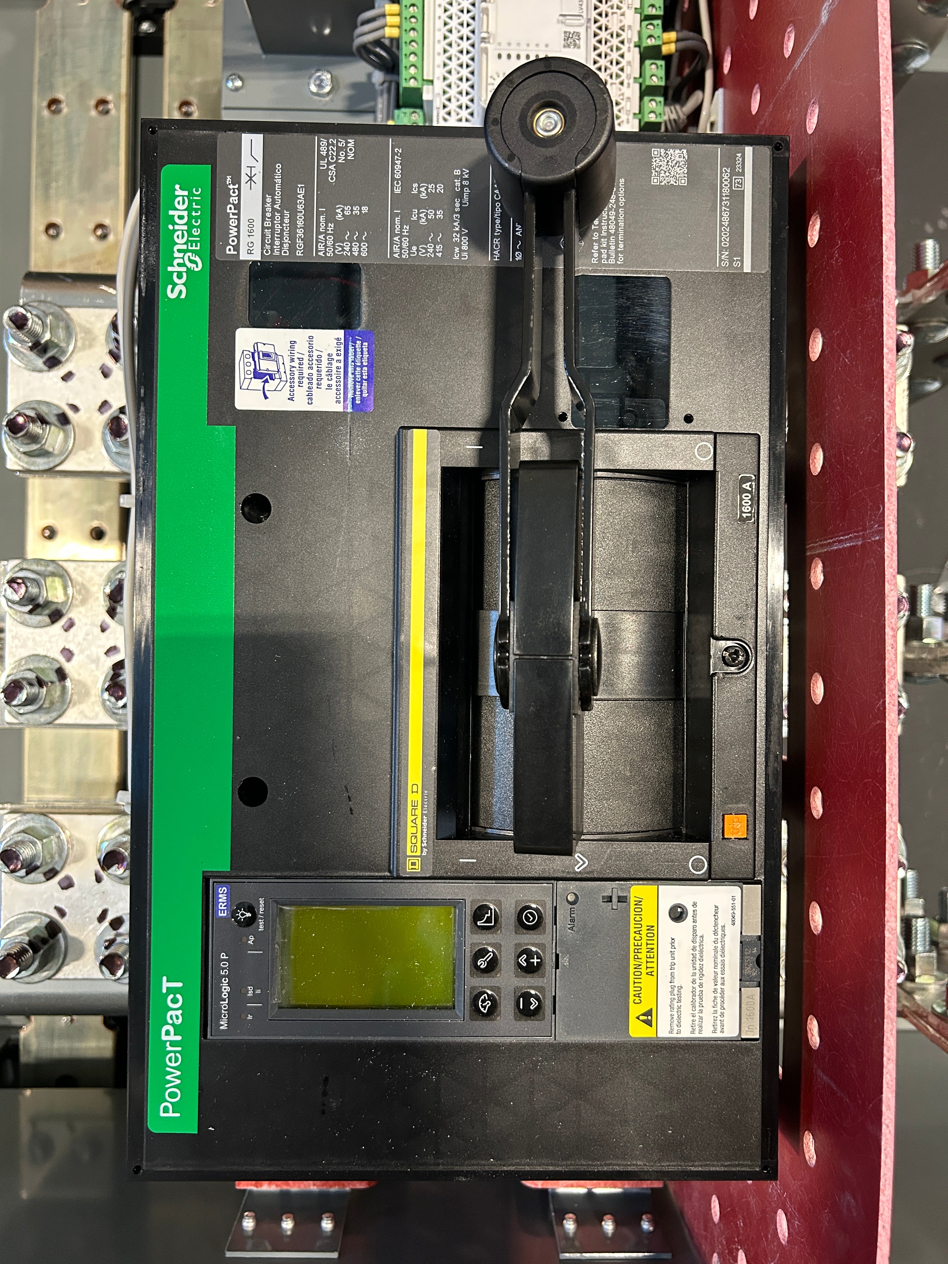 Square D EZM31600GCBUMS 3PH 1600A Main Disconnect w/ERMS Energy Reduction Maintenance Switch