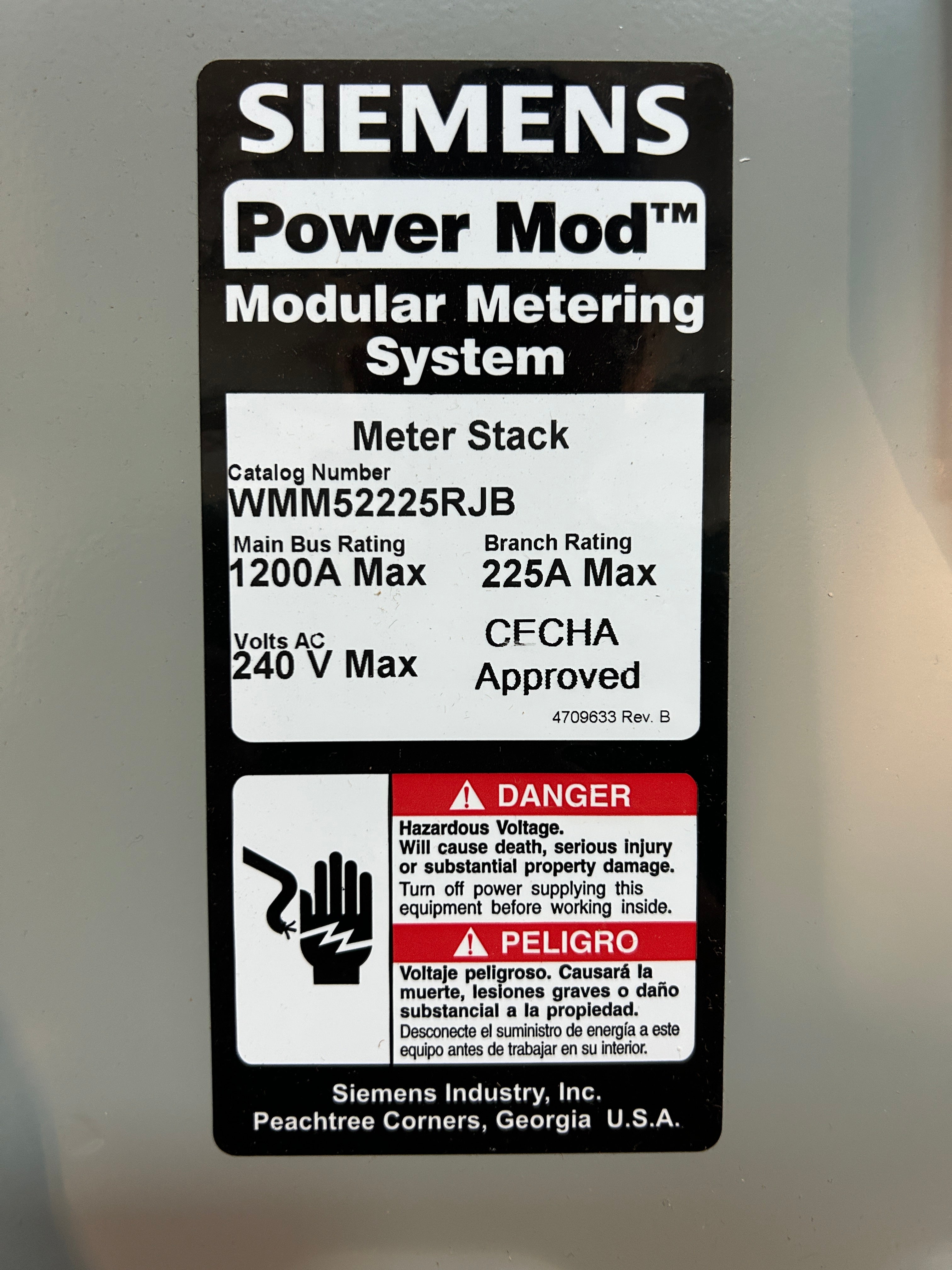 Siemens WMM52225RJB 3PH In / 1PH Out 5 Gang 225A Socket Ringless Horn Bypass 5 Jaw Meter Stack