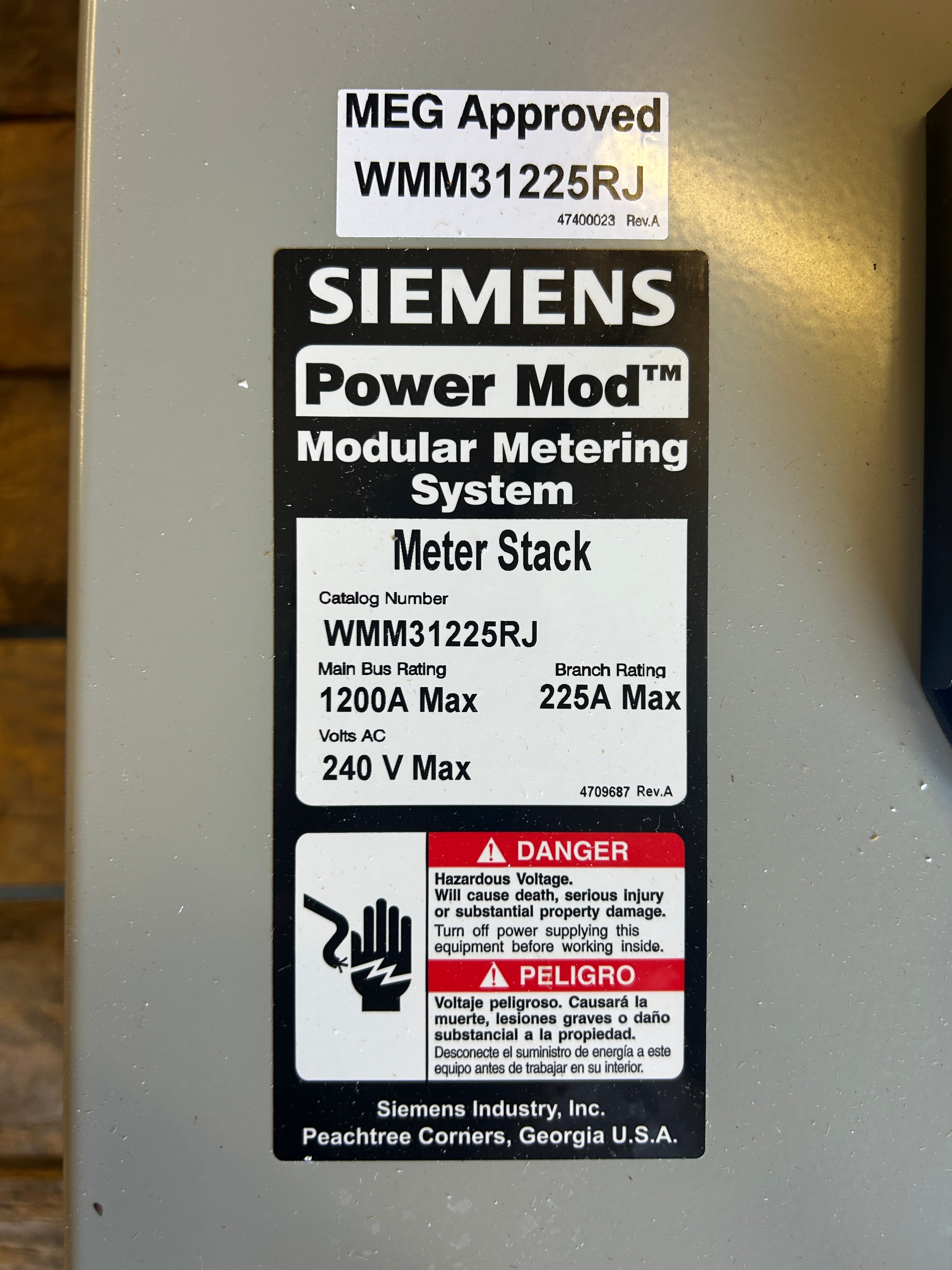 Siemens WMM31225RJ Single Phase 225A Socket Ringless Meter Stack