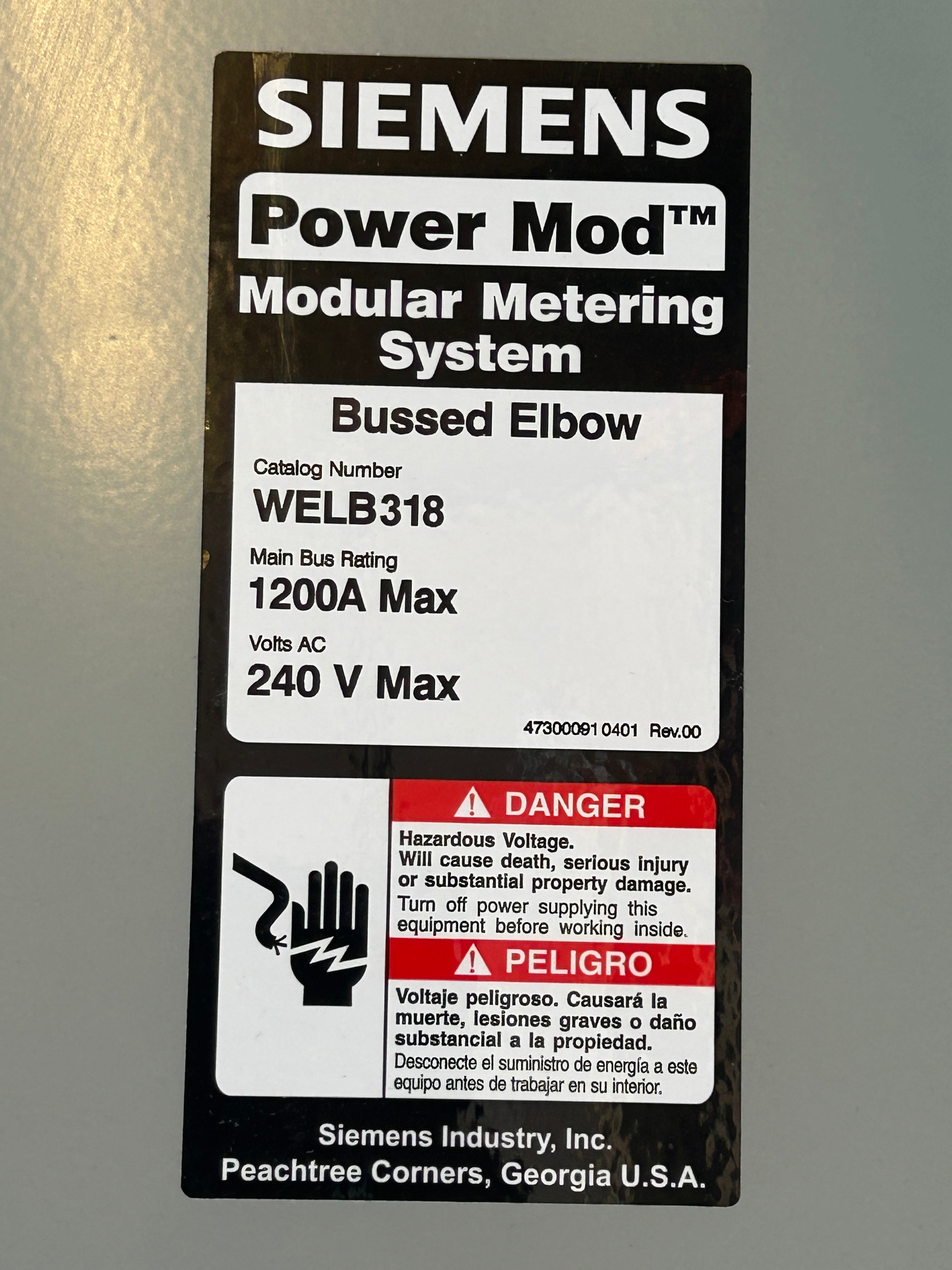 Siemens WELB318 3PH or 1PH PowMod Bussed Elbow 18"