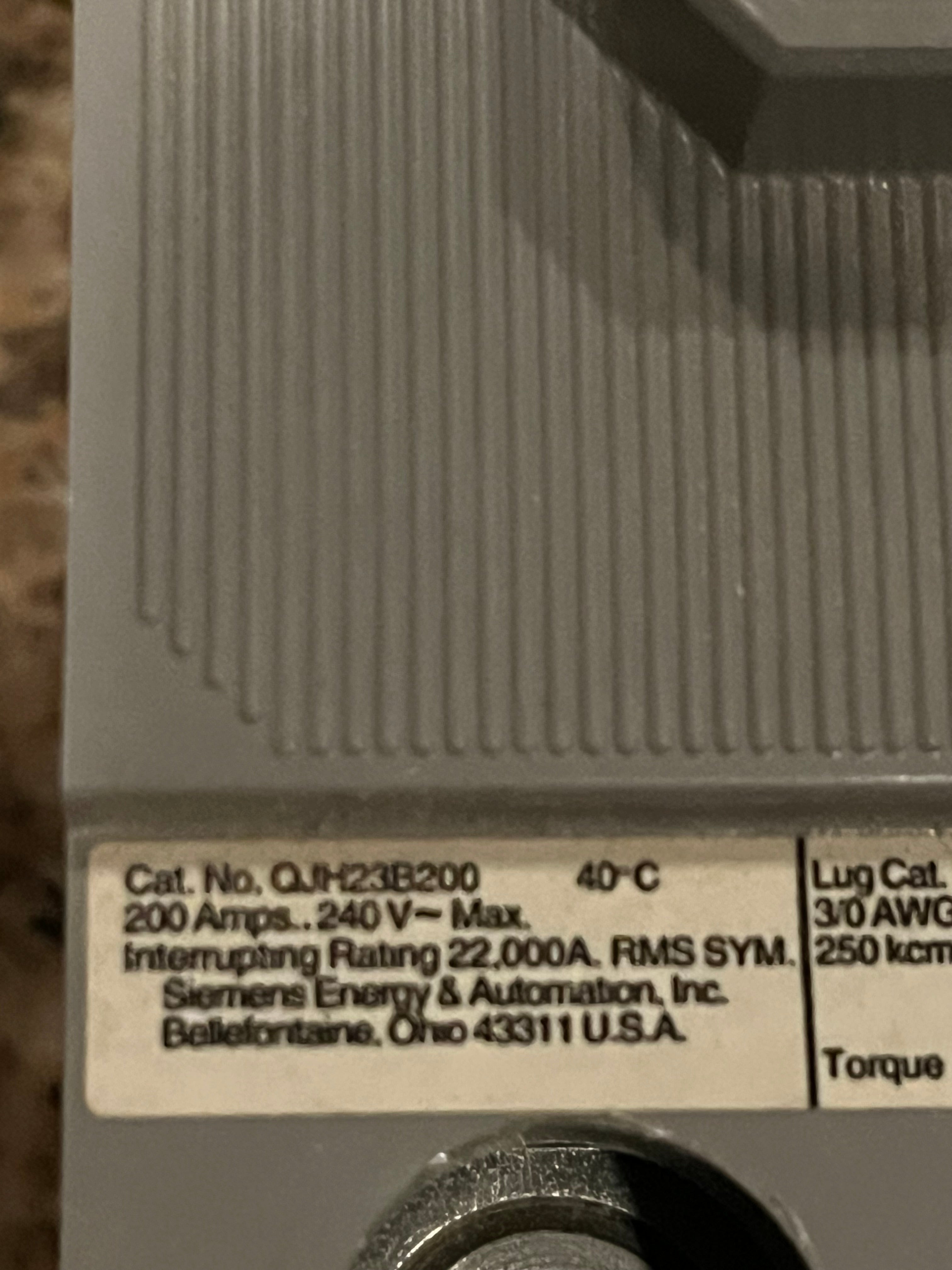 Siemens QJH23B200 200A 3-Pole 22kAIC Molded Case Circuit Breaker