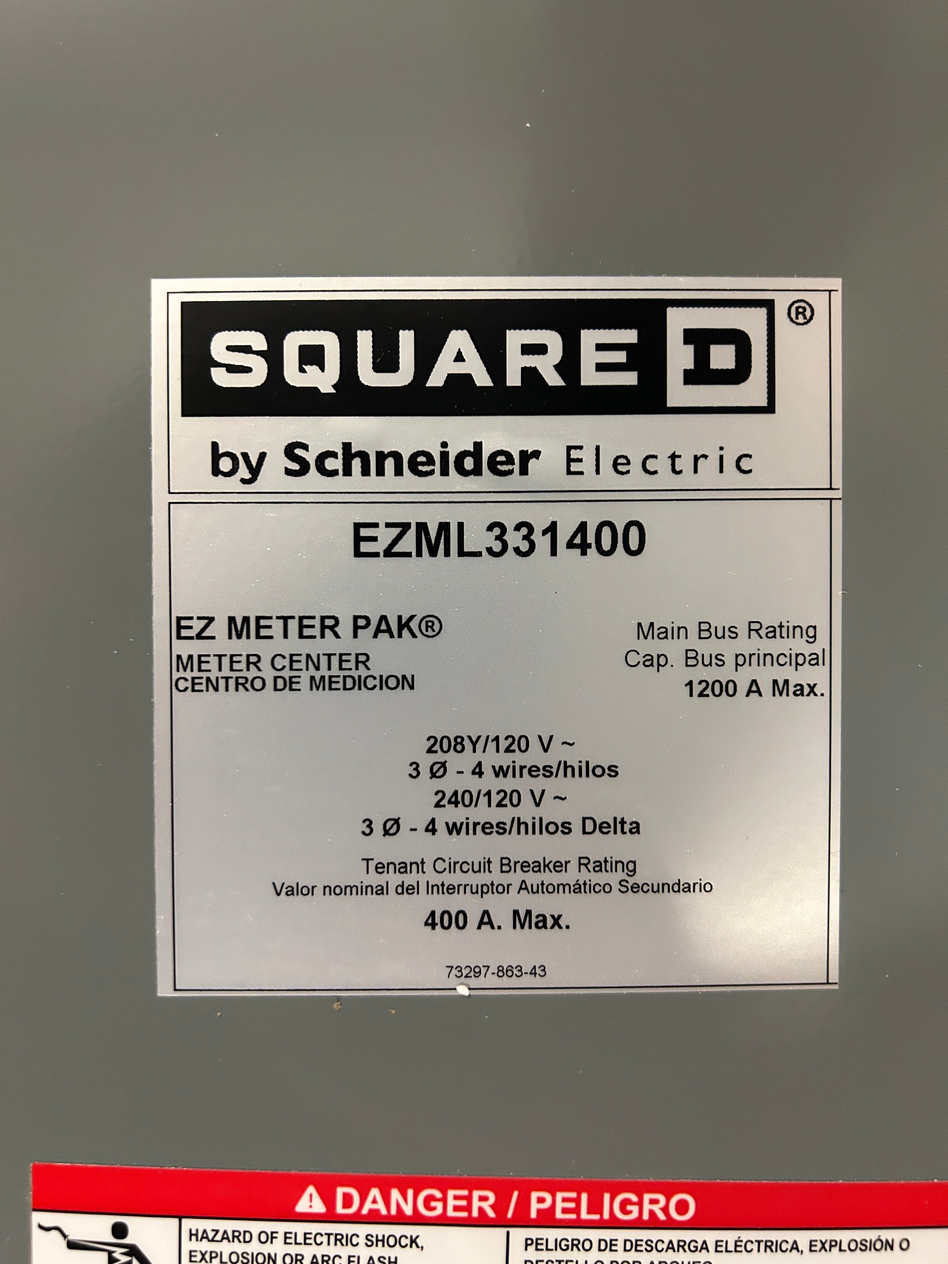 Square D EZML331400 3PH In / 3PH Out 1 Gang Ringless Lever Bypass 400A Factory Installed Breaker at Each Socket Meter Stack