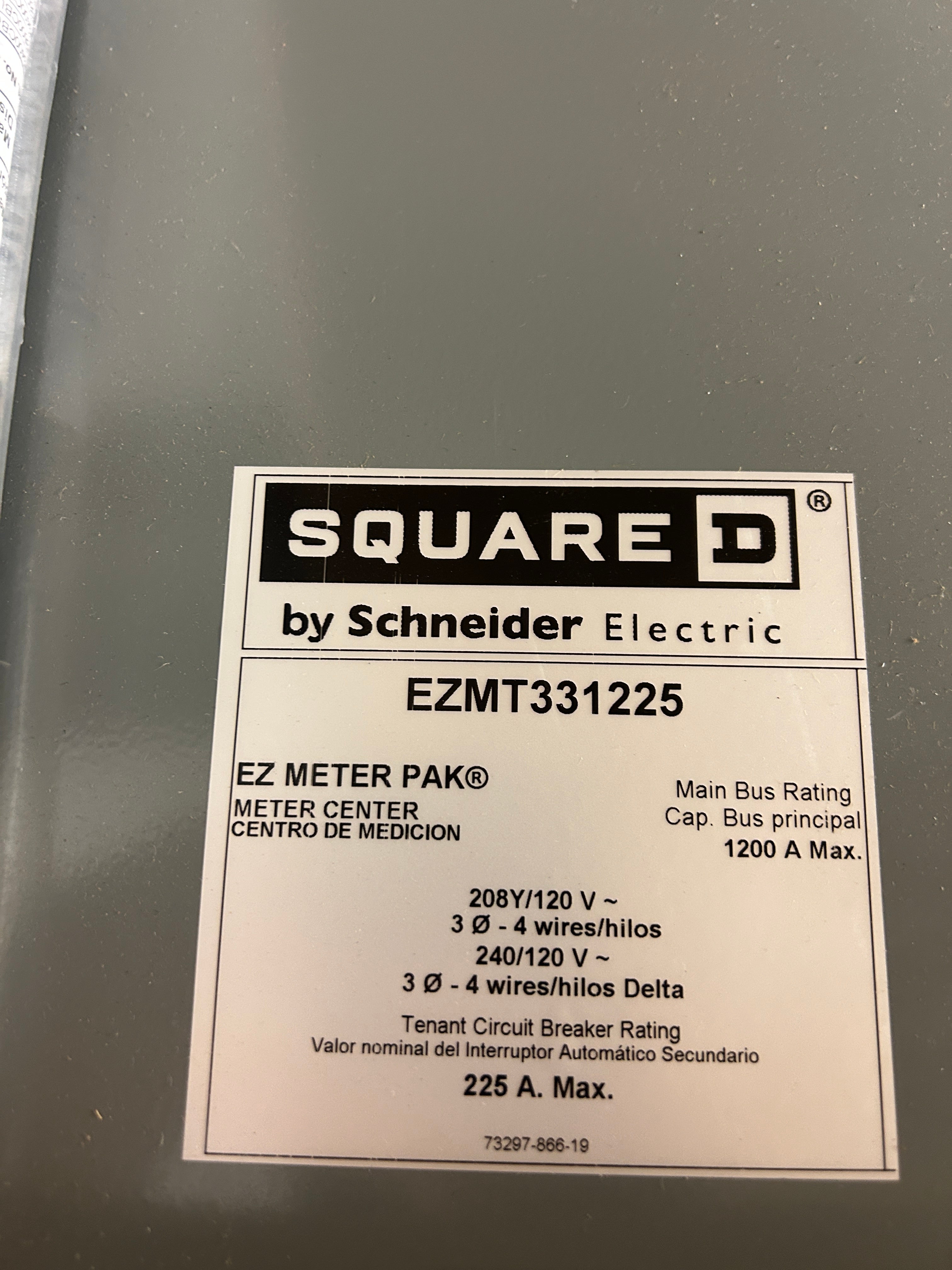Square D EZMT331225 3PH In / 3PH Out 1 Gang Ring Type Test Block Bypass 225A Socket 1200A Copper Busbar Meter Stack