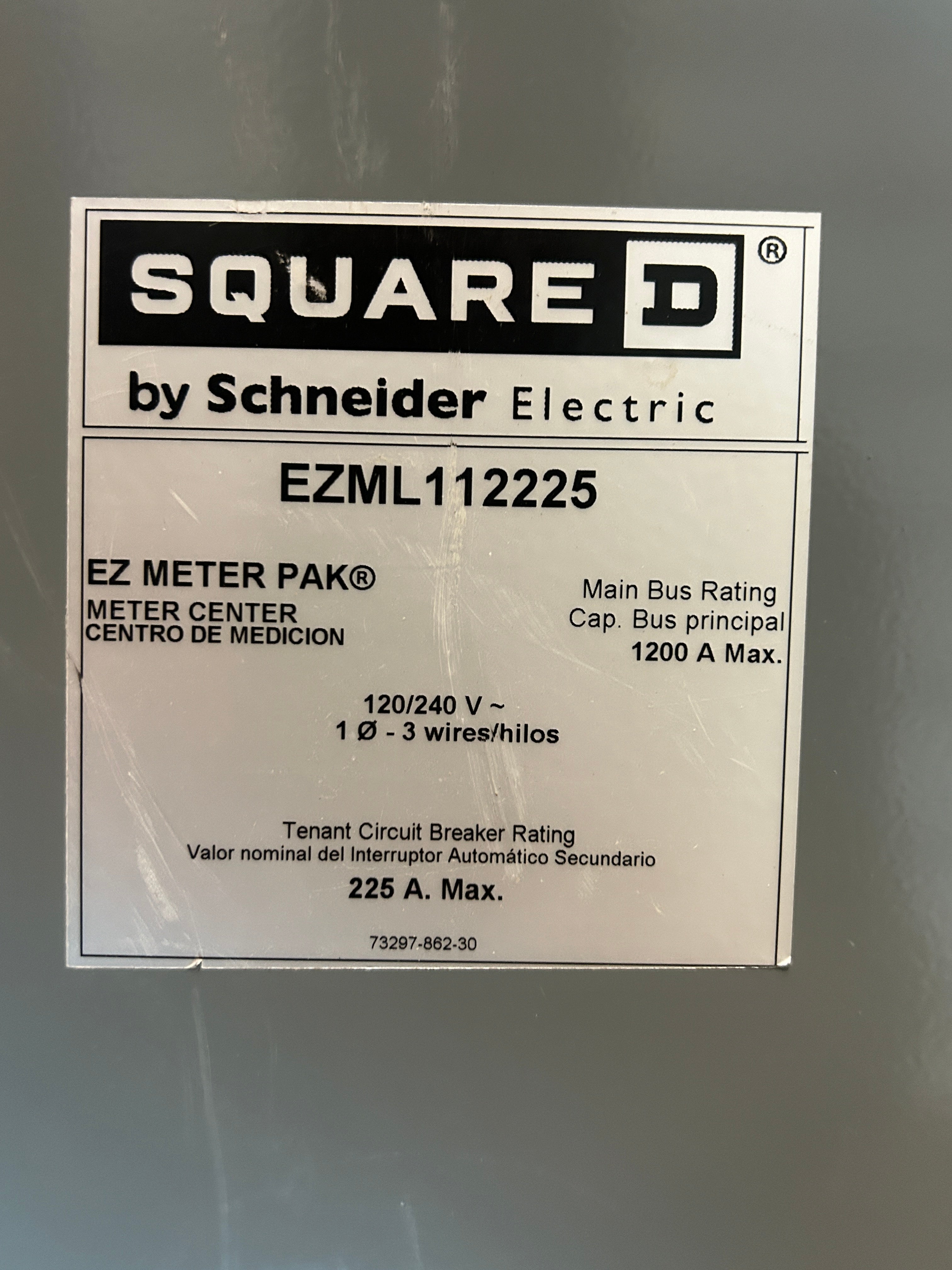 Square D EZML112225 1PH In / 1PH Out 2 Gang 225A Socket Ringless Lever Bypass Meter Stack