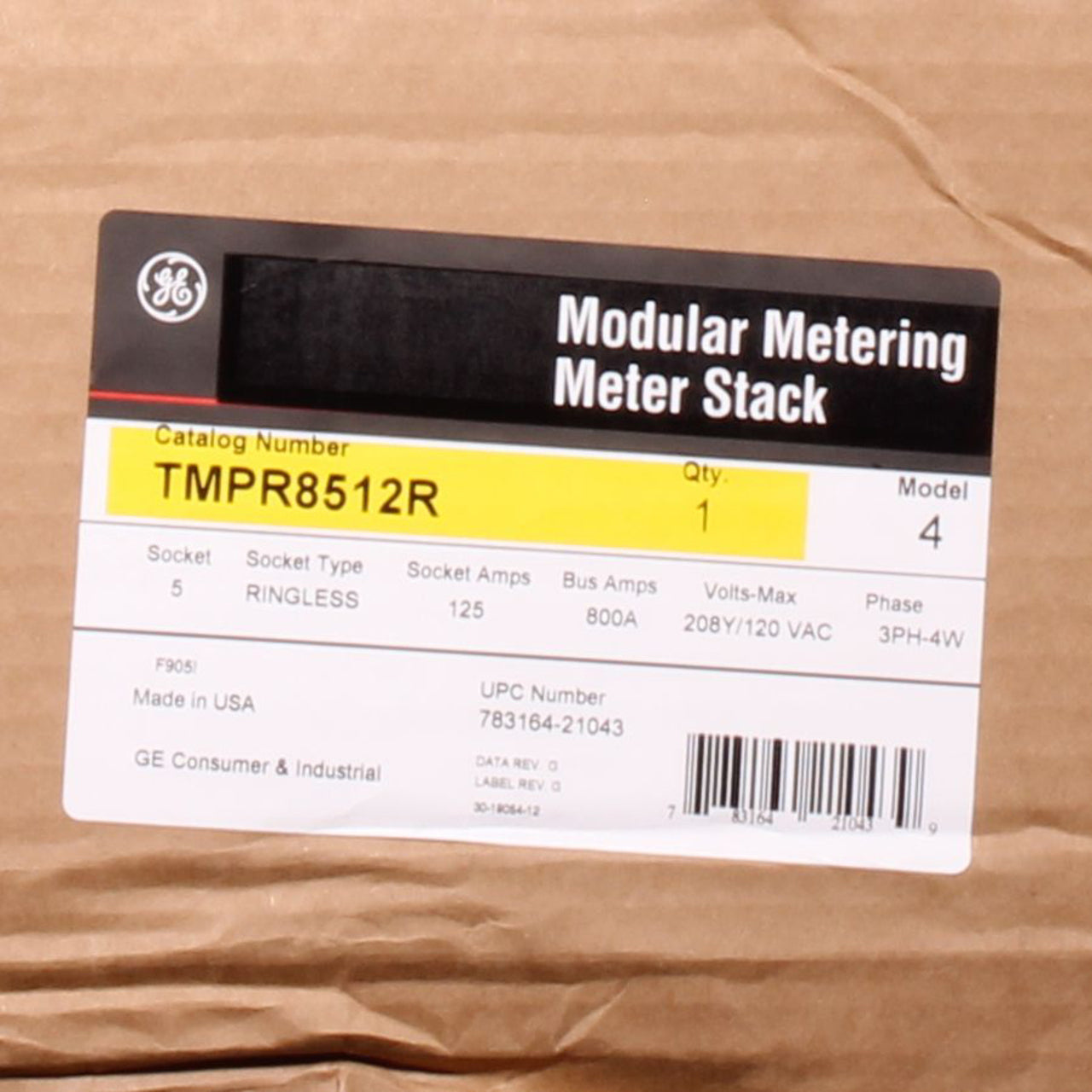 GE TMPR8512R Single Phase or Three Phase Ringless 5-Gang 125A Meter Stack